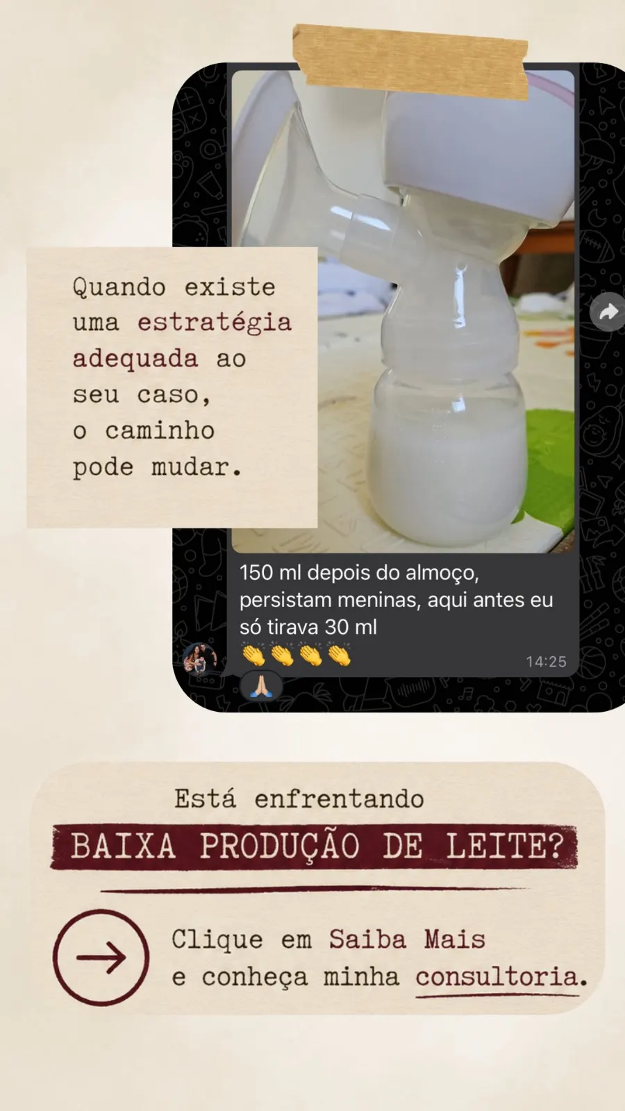 Mãe relata ter saído de 30 ml para 150 ml por ordenha