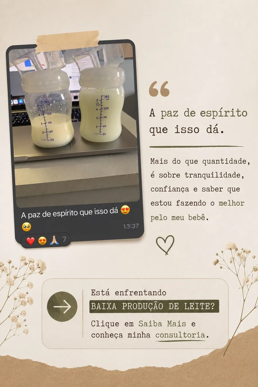 Mãe comenta a paz de espírito de ter estoque de leite