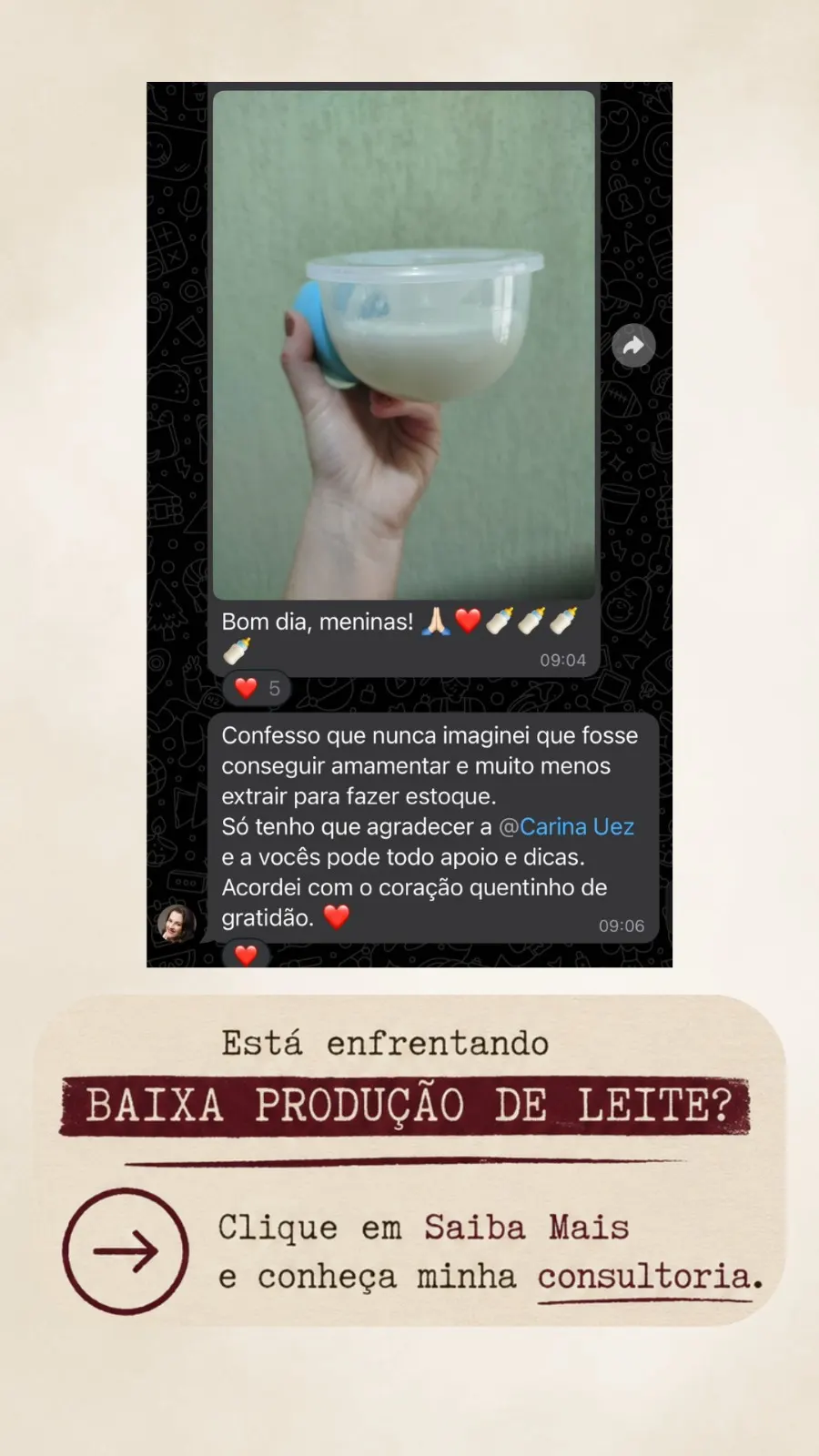 Mãe agradece emocionada por conseguir amamentar e fazer estoque